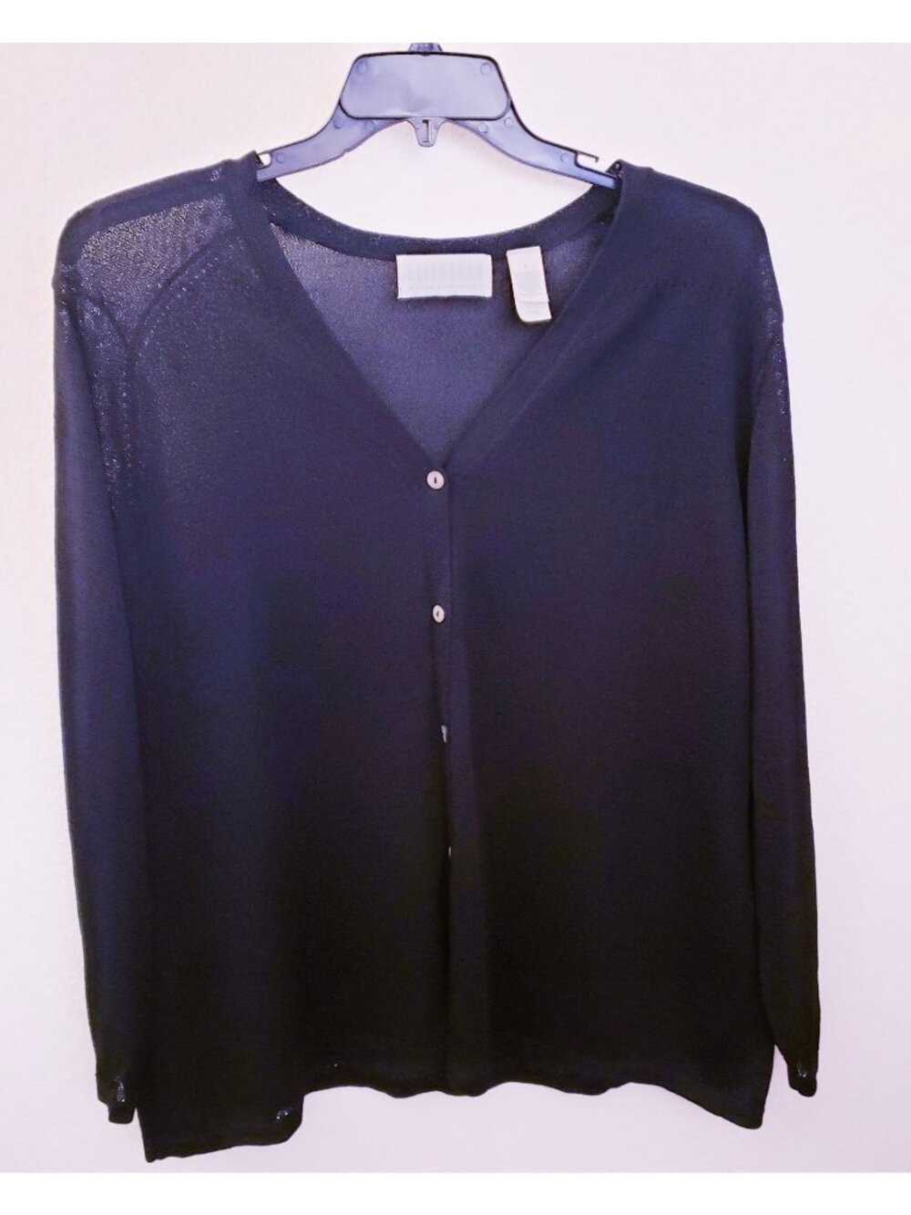 Vintage Elisabeth/Liz Claiborne Navy Blue Sheer Rayon Blend Cardigan 2x EUC